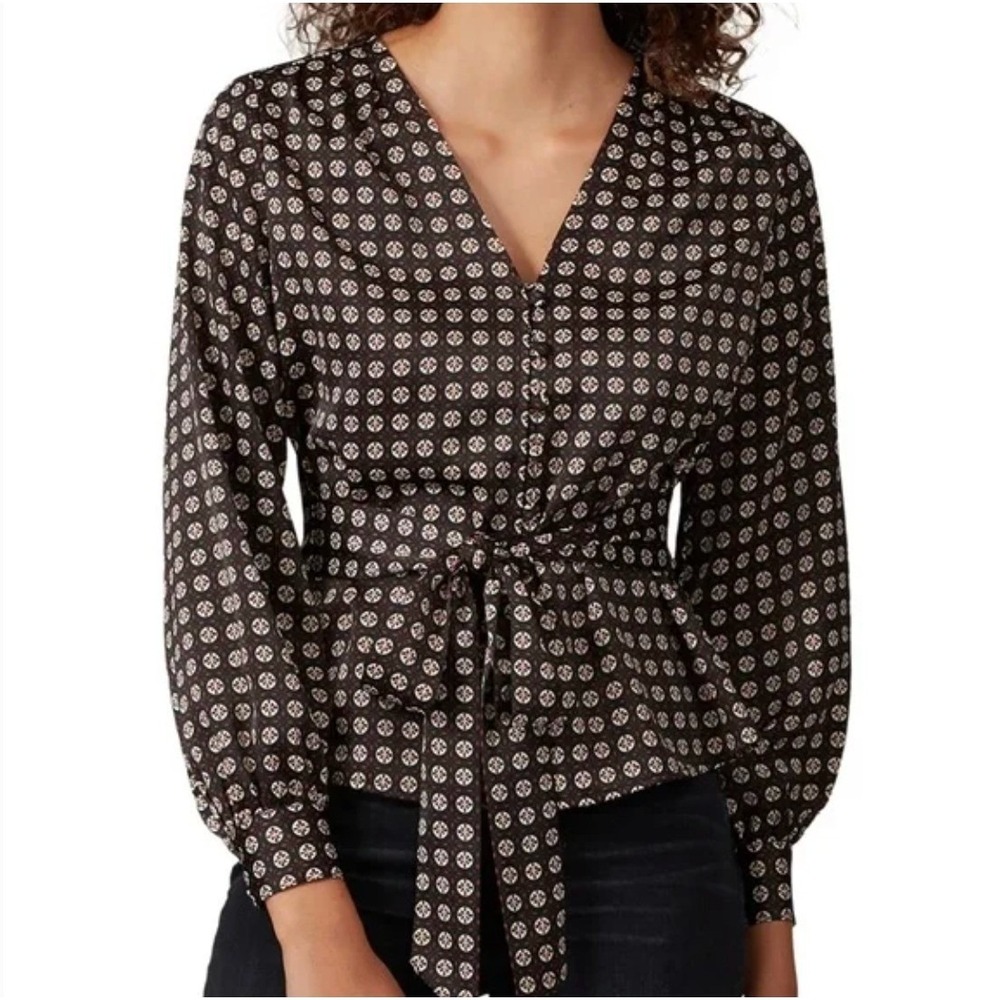 Sweet Baby Jamie Geometric Blouse Women XS Black Indie Boho Office Retro Earthy